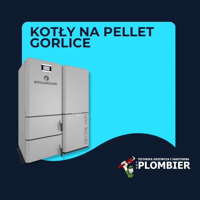 Obraz przedstawia ofertę firmy Plombier w zakresie kotłów i pieców na pellet w Gorlicach